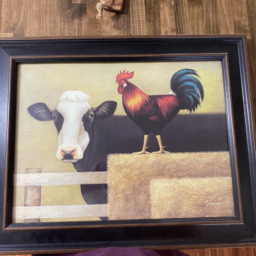 Framed Farm Animal Cow/ Rooster Barn